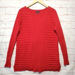 Lands End Sweater Womens Large Red Ribbed Knit Cotton Christmas Holiday Tunic